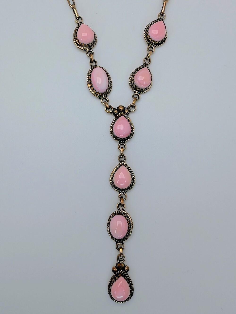 Pink Conch Lariat Necklace S925 Sterling Silver